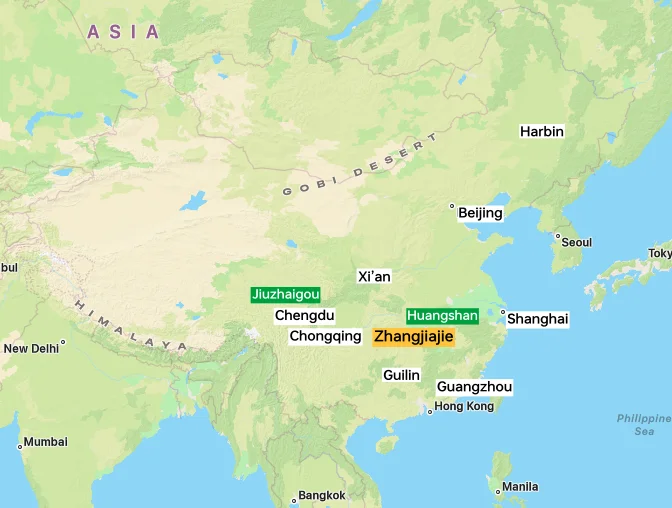 Zhangjiajie location